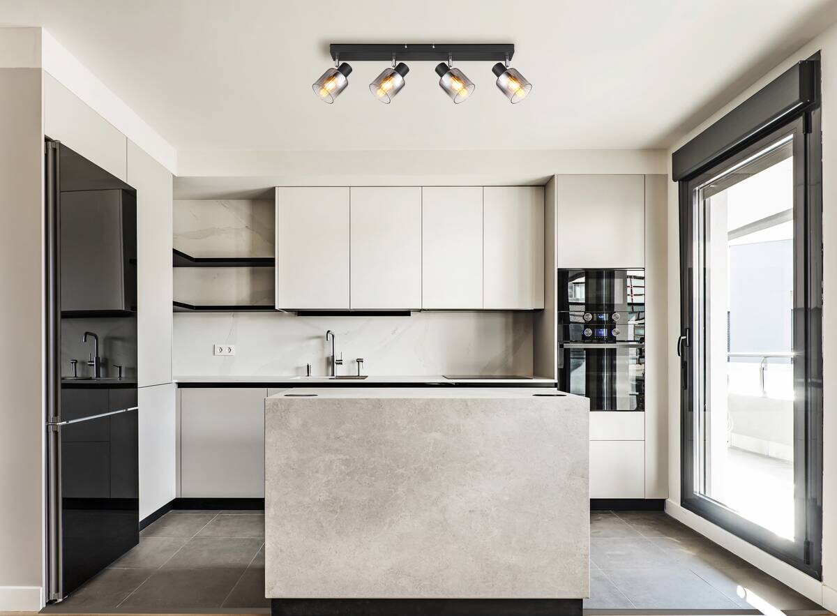 GLOBO Spot Jack Rauch schwarz klar Metall Glas B/H/L: ca. 56x13,5x8 cm E14 4 Brennstellen