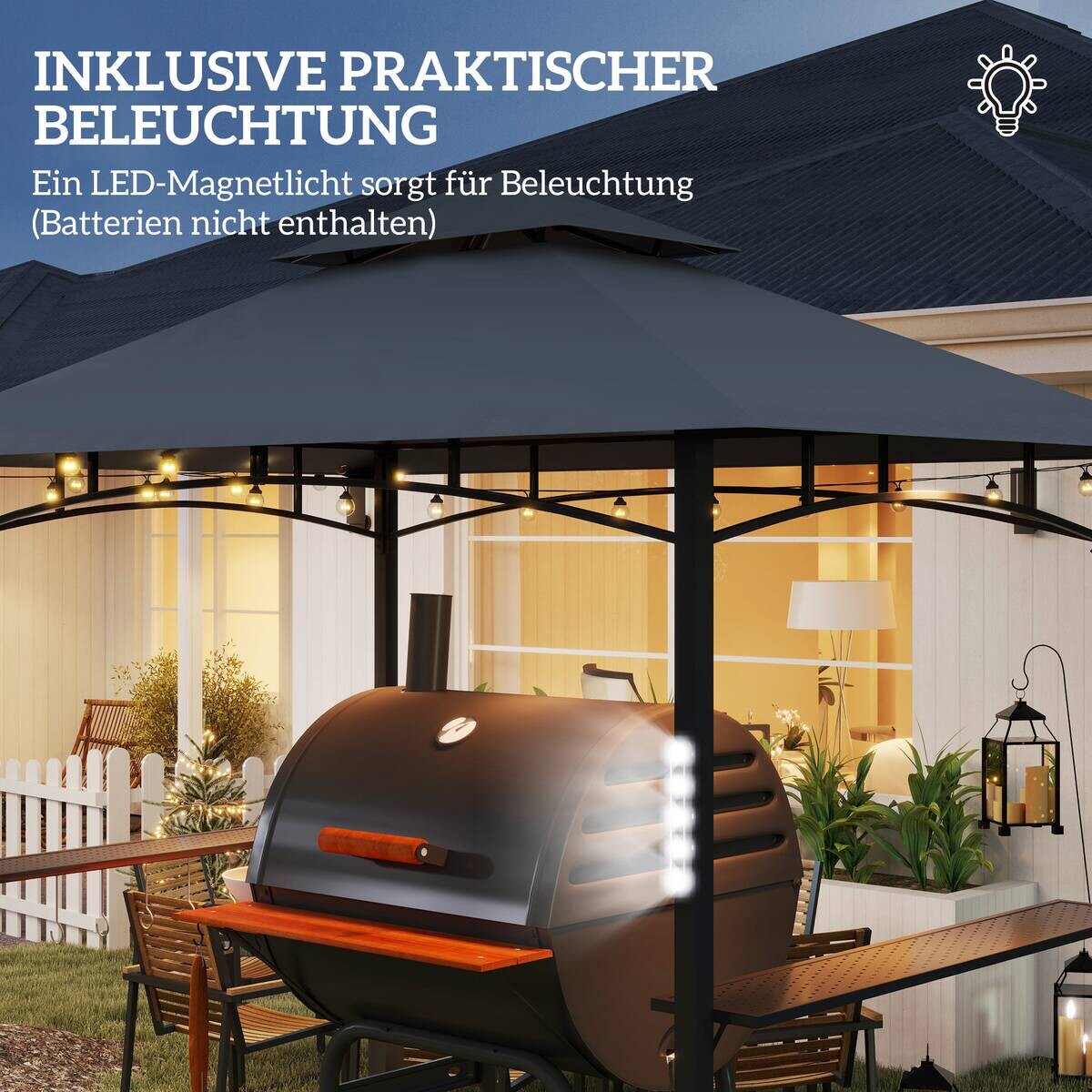 Outsunny Grillpavillon dunkelgrau Polyester B/H/L: ca. 148x248x243 cm
