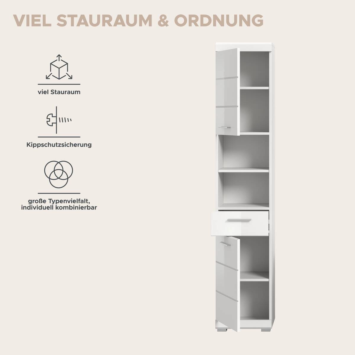 Badhochschrank Scout weiß weiß Hochglanz B/H/T: ca. 37x191x31 cm