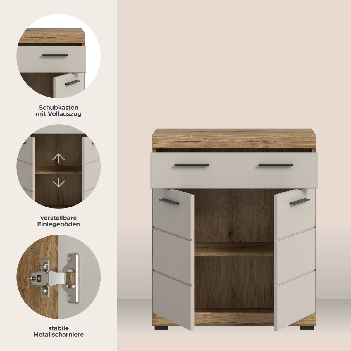 Badhochschrank Scout Evoke Oak Nachbildung Kaschmirgrau Nachbildung B/H/T: ca. 74x88x31 cm