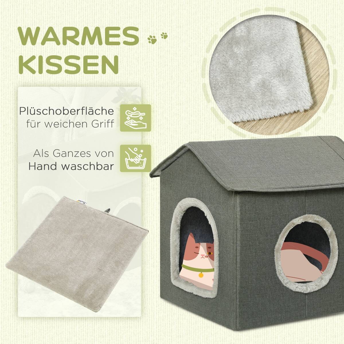 PawHut Katzenhaus grau PVC B/H/L: ca. 43,5x40,5x39 cm
