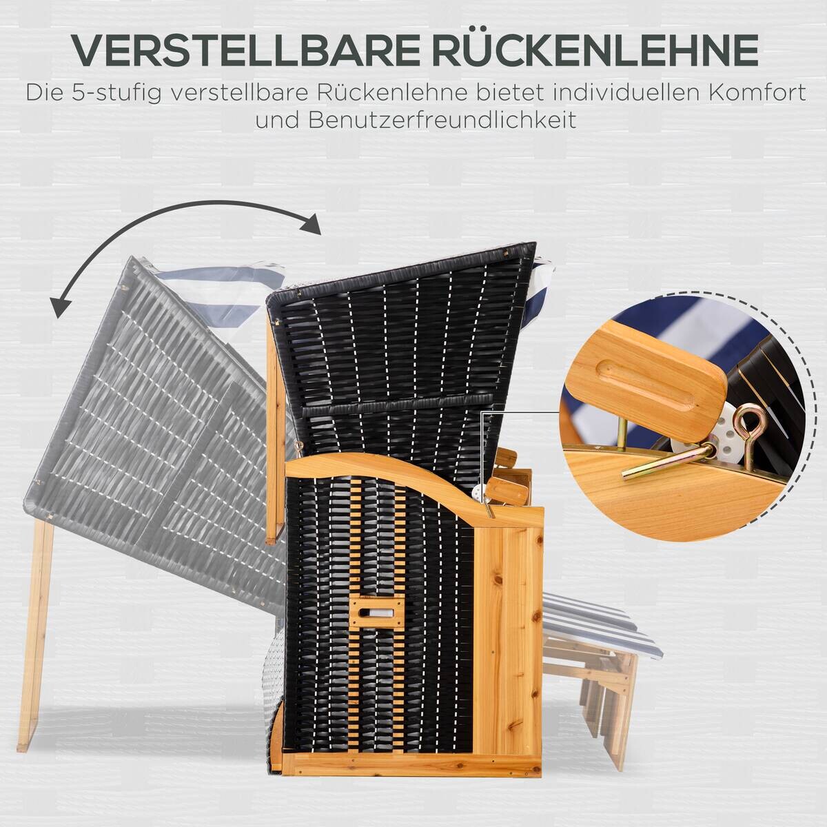 Outsunny Strandkorb blau Holz B/H/L: ca. 79x118x160 cm