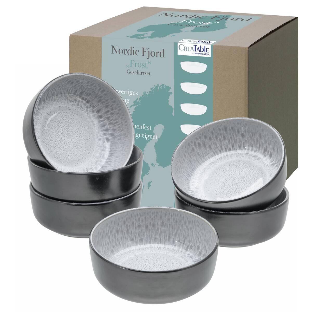 CreaTable Schalen-Set Nordic Fjord Frost grau Steinzeug D: ca. 15,5 cm