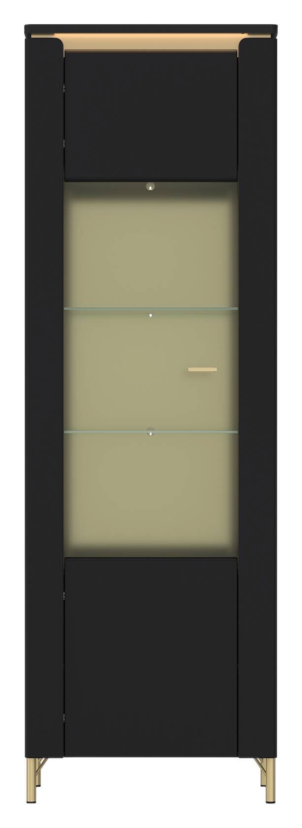 Vitrine Norica schwarz matt gold Optik B/H/T: ca. 66x201x40 cm