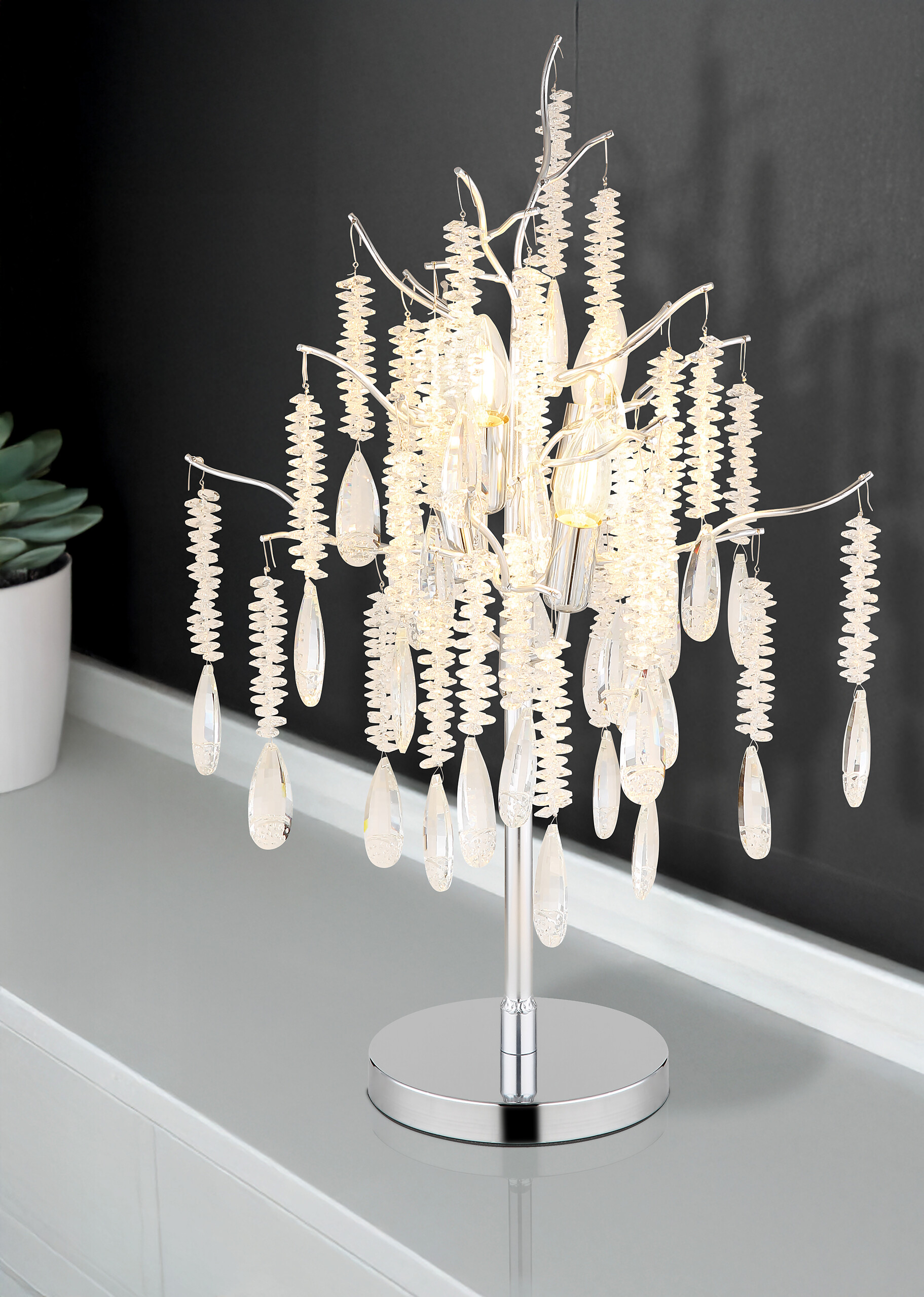 GLOBO Tischleuchte klar silber Glas Metall H/D: ca. 67x41 cm E14 4 Brennstellen