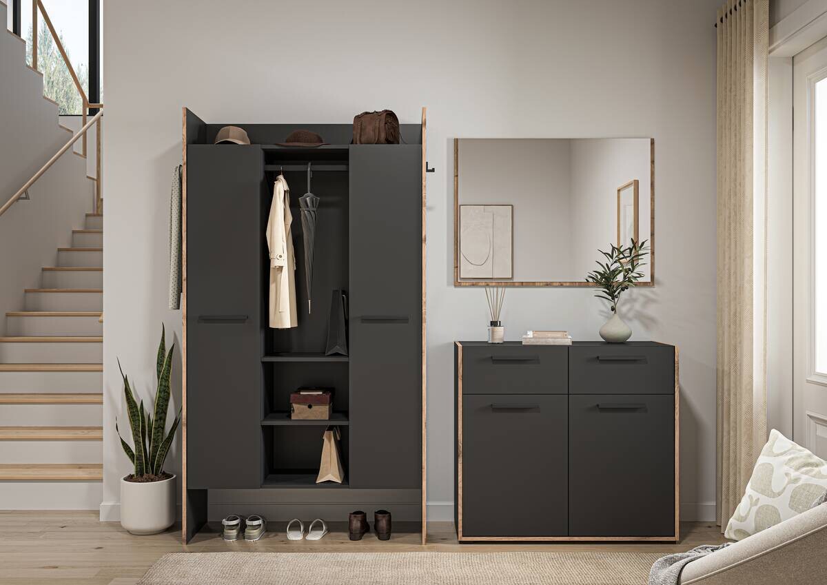 Garderobe Bueno Basalt Nox Oak Nachbildung B/H/T: ca. 215x189x37 cm