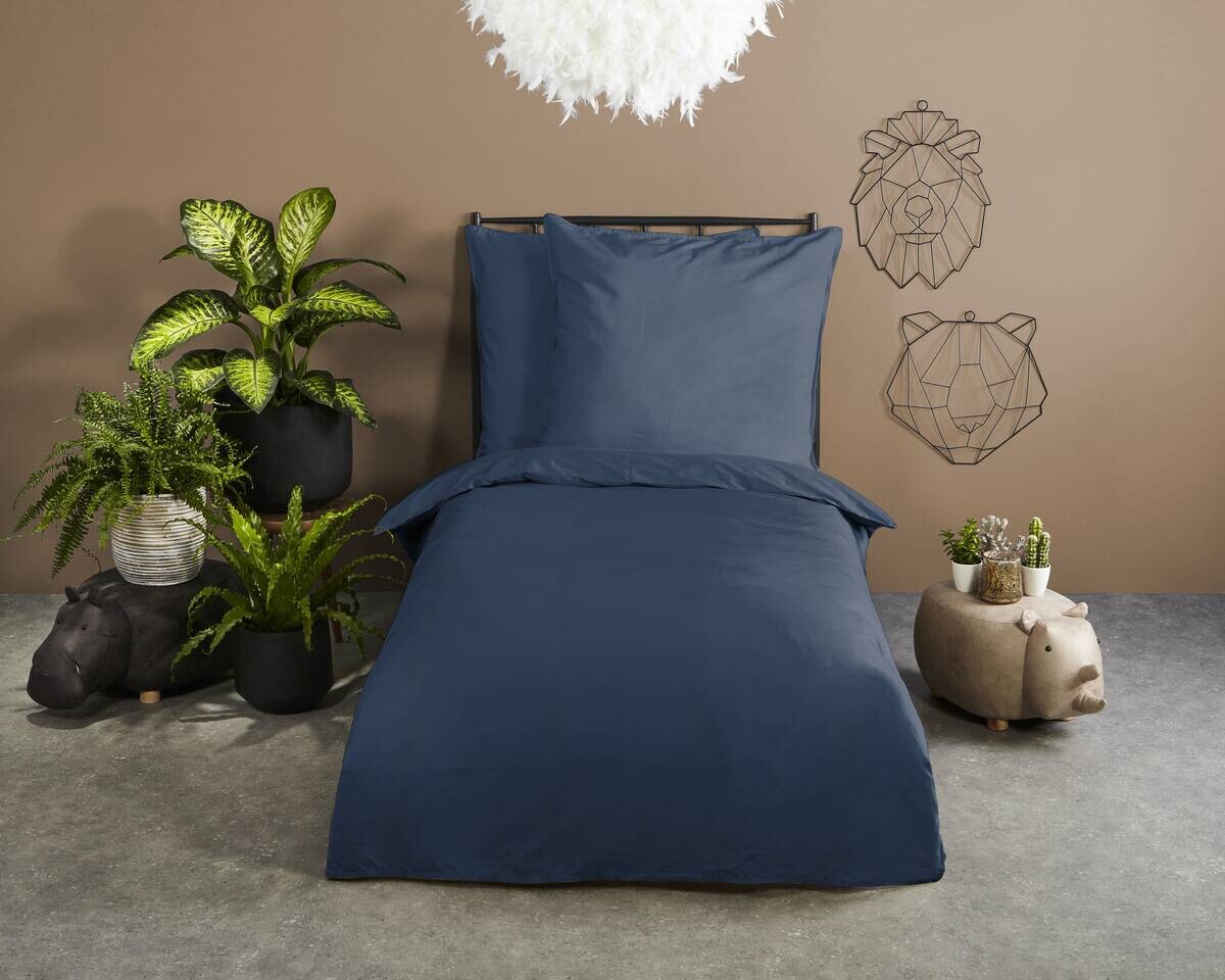 Baumwoll Bettwäsche Satin dunkelblau Baumwolle B/L: ca. 135x200 cm