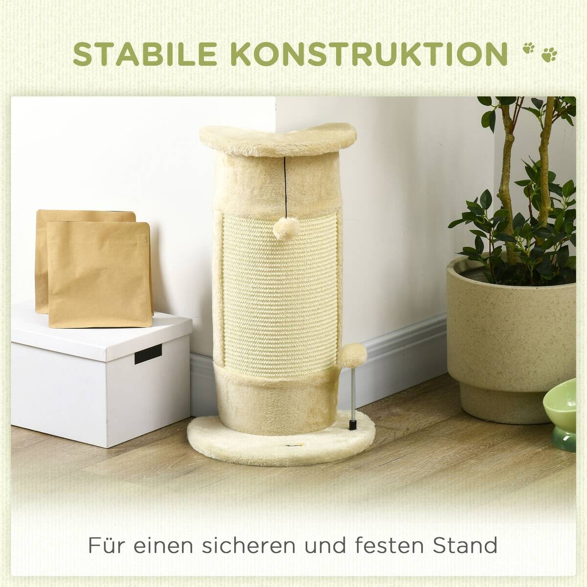 PawHut Kratzbaum cremeweiß Sisal B/H/L: ca. 25,5x58x34 cm