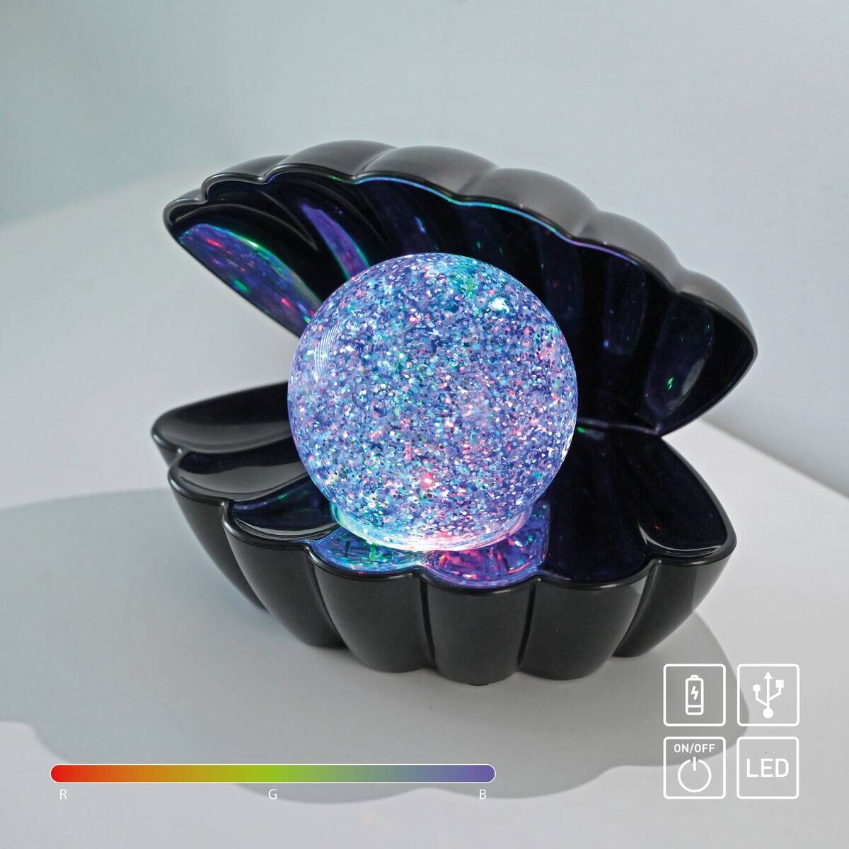 Just Light LED-Dekoleuchte Muschel schwarz Kunststoff B/H/D: ca. 18x13x14,8 cm