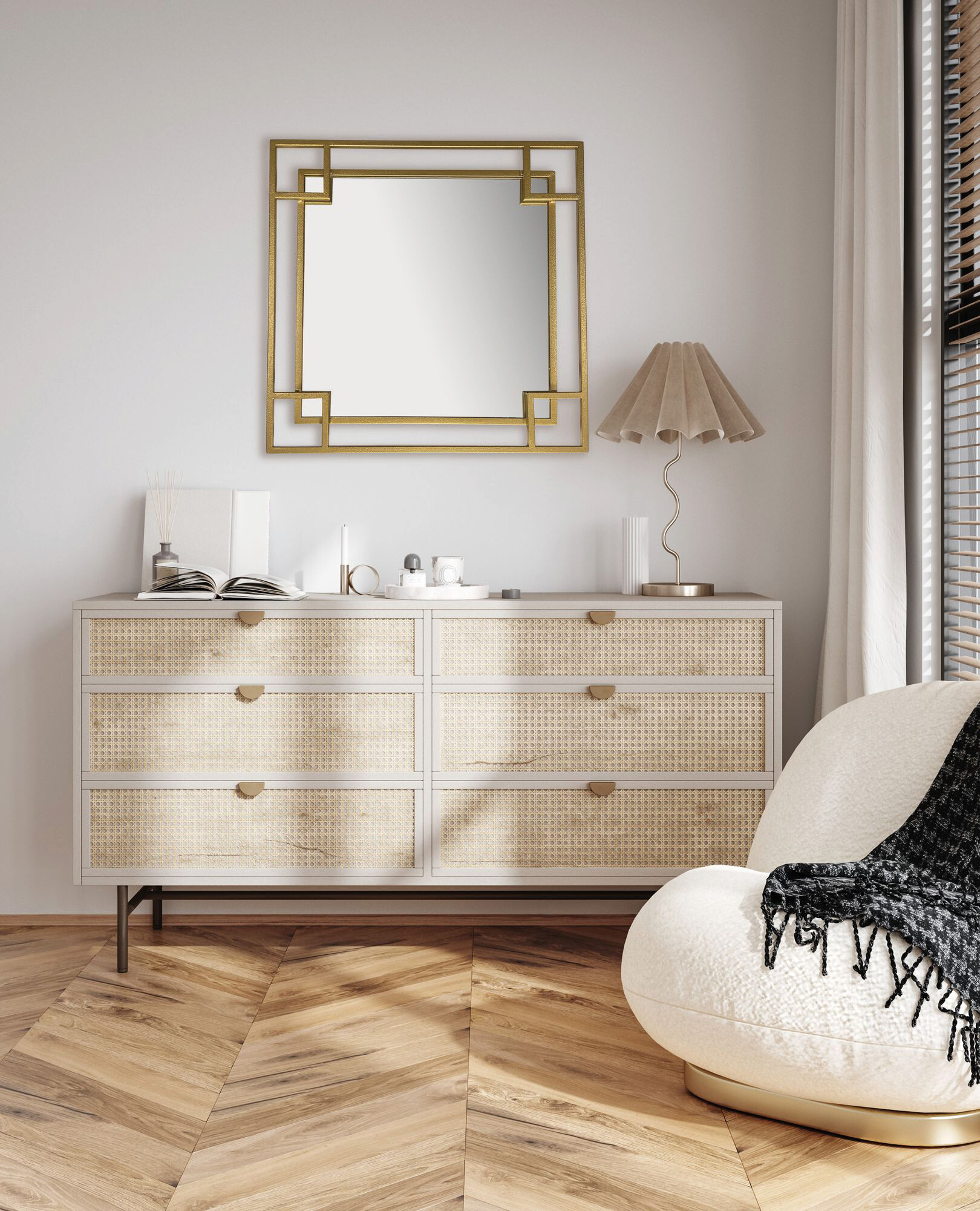 Wohnling Wandspiegel gold Metall B/H/T: ca. 60x60x3 cm