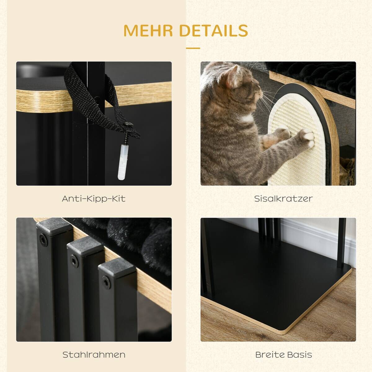 PawHut Kratzbaum schwarz Polypropylen B/H/L: ca. 48x85x170 cm