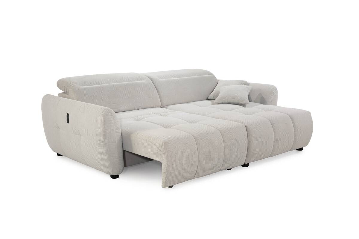 Ecksofa mit elektrischer XXL Sitztiefenverstellung hellbeige Kord B/H/T: ca. 260x106x191 cm