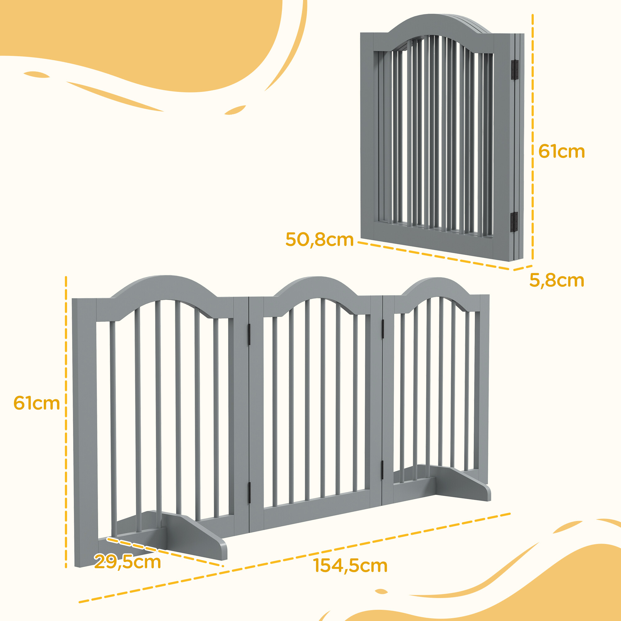 PawHut Schutzgitter hellgrau Holz B/H/L: ca. 29,5x61x154,5 cm