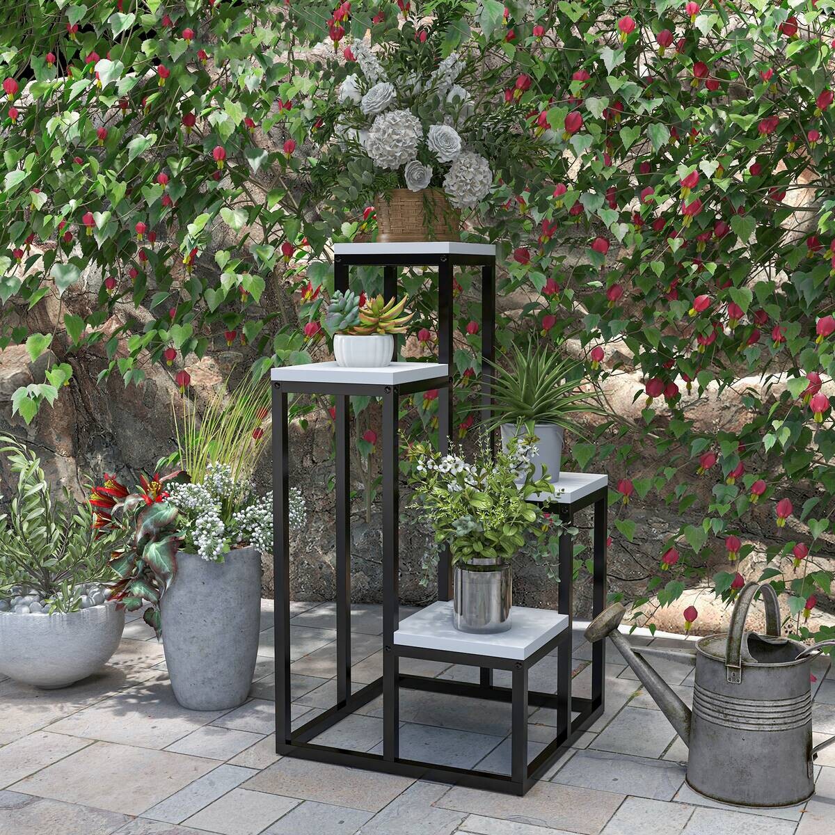 Outsunny Pflanzenständer weiß Holz B/H/L: ca. 34x70x34 cm