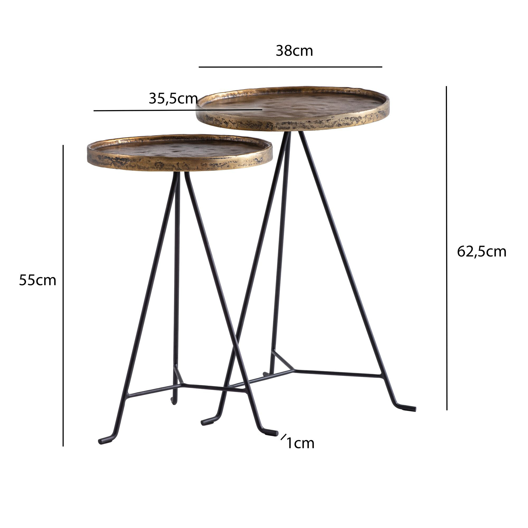 Beistelltisch 2er Set gold dunkel Optik Aluminium B/H/T: ca. 38x63x38 cm