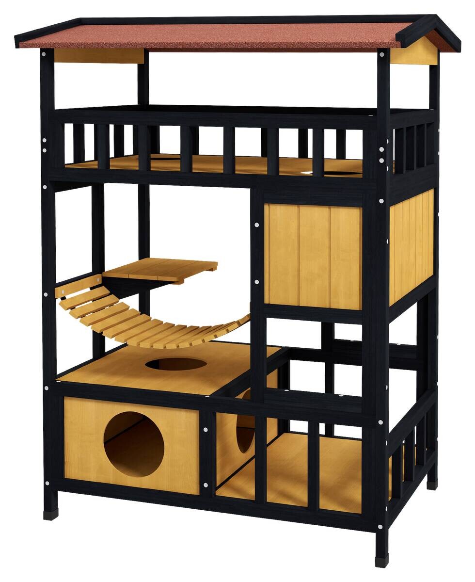 PawHut Katzenhaus gelb Kiefer B/H/L: ca. 60x116x84 cm