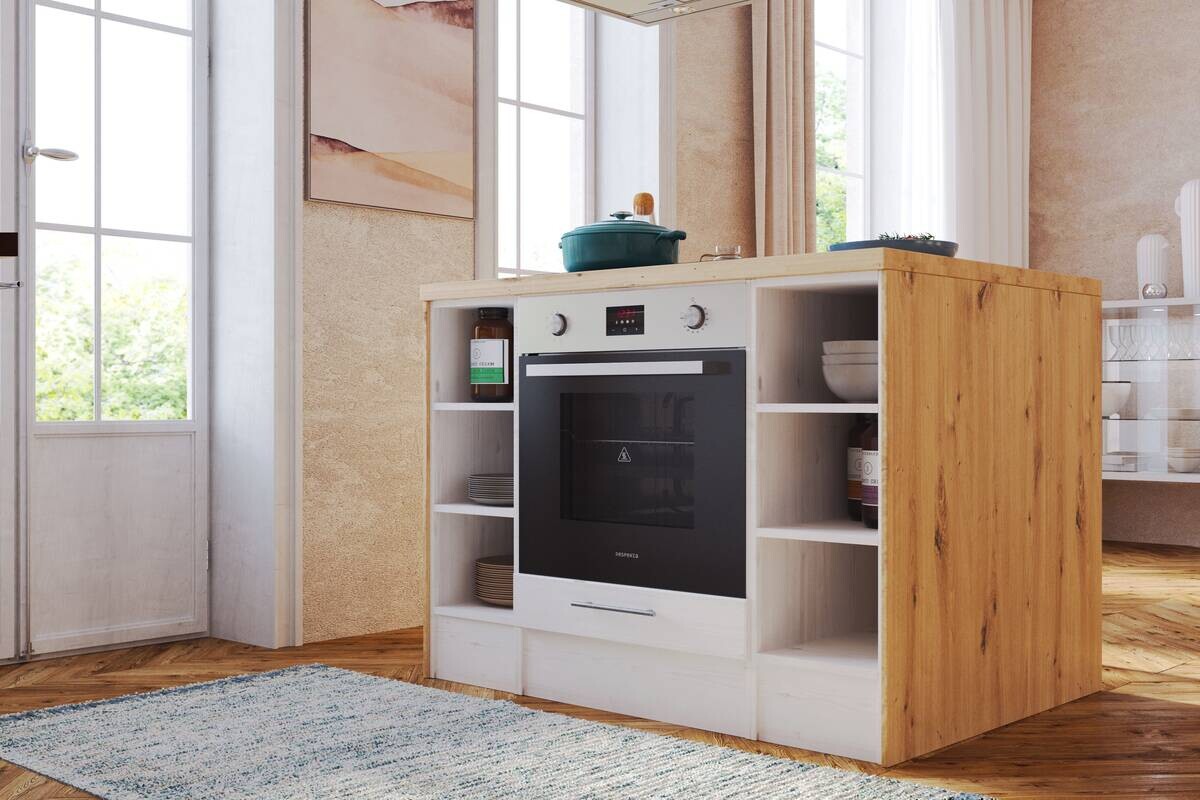 Respekta Inselküche Anton weiß Lärche Nachbildung B/H/T: ca. 280x211x60 cm