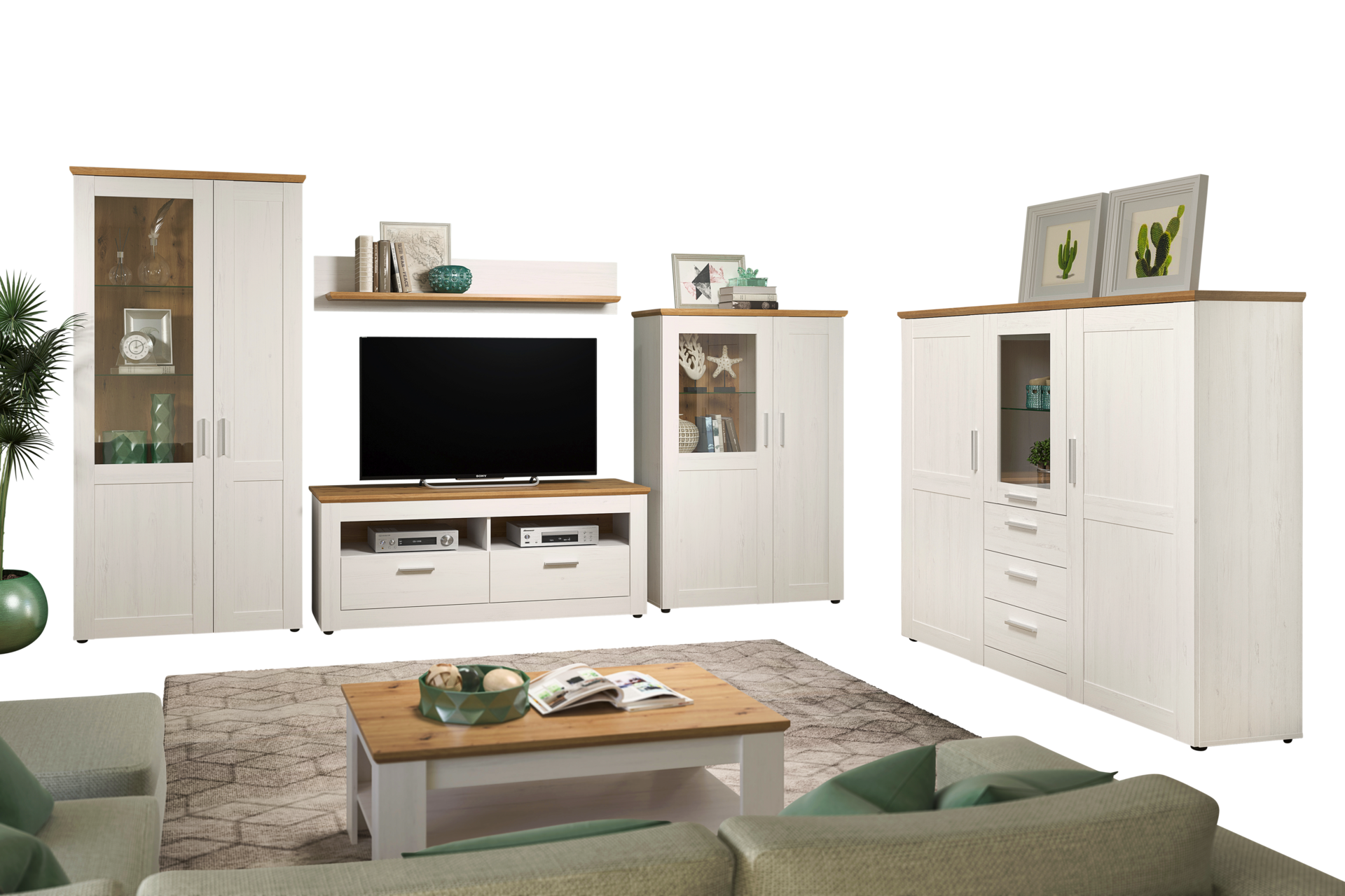 Highboard Shade weiß Pinie Nachbildung Eiche Artisan Nachbildung B/H/T: ca. 159x140x41 cm