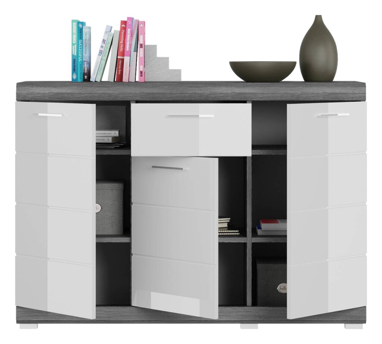 Kommode SCOUT Rauchsilber Nachbildung weiß Hochglanz B/H/T: ca. 120x85x37 cm