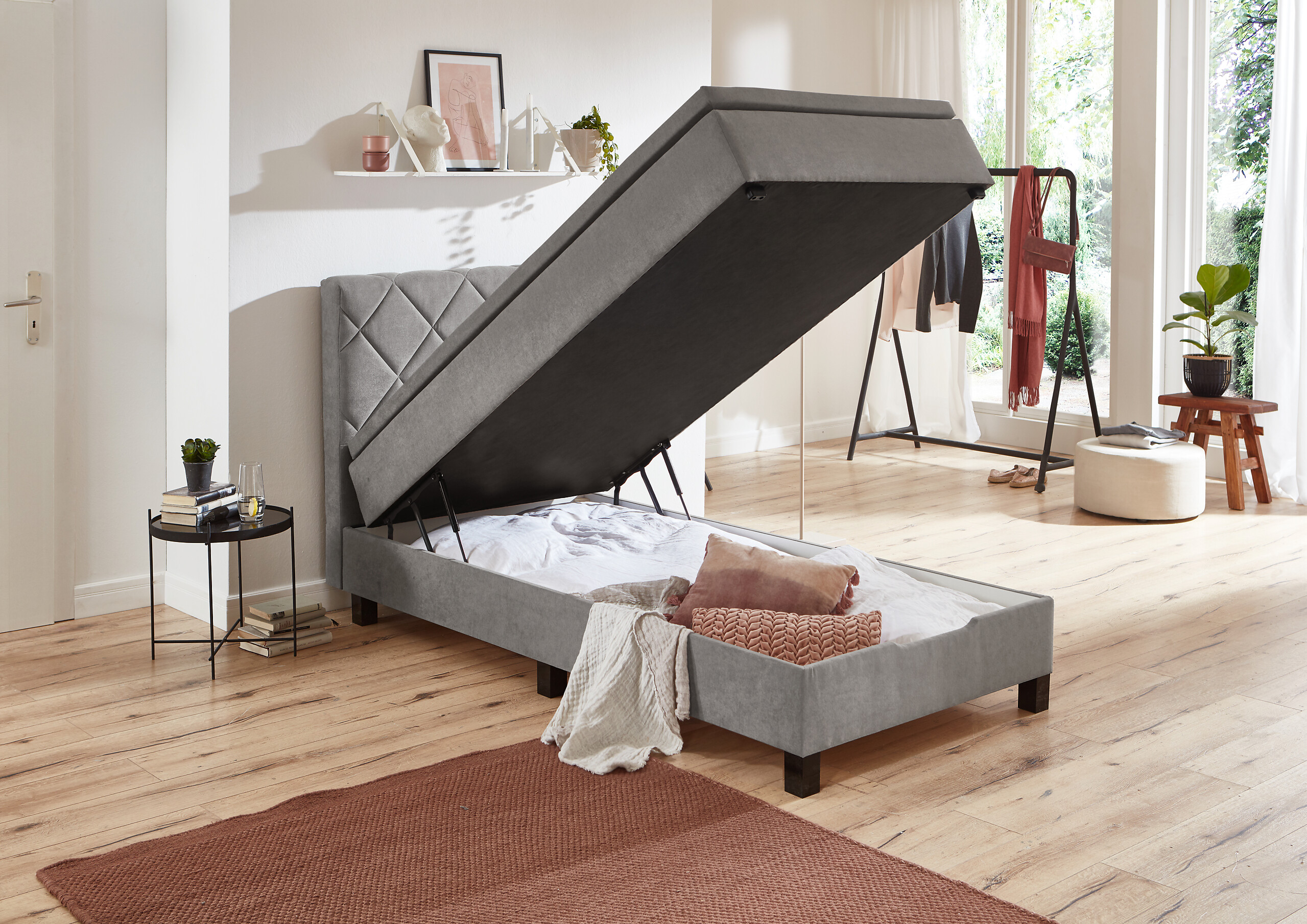 Boxspringbett Jeff silber Liegefläche B/L: ca. 100x200 cm