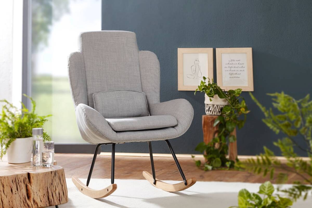 Stuhl hellgrau natur Polyester Echtholz B/H/T: ca. 75x110x88,5 cm