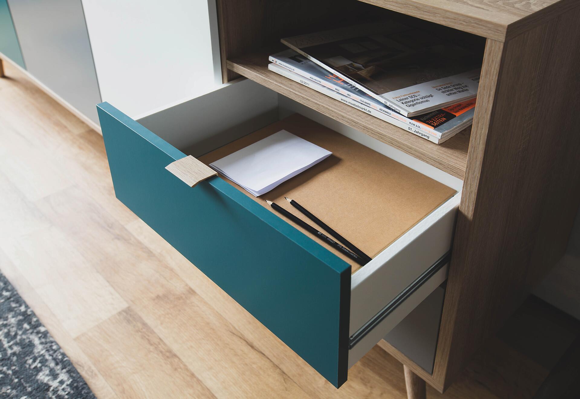 Sideboard Cuba Eiche Sonoma Nachbildung weiß grau petrol B/H/T: ca. 180x71x40 cm