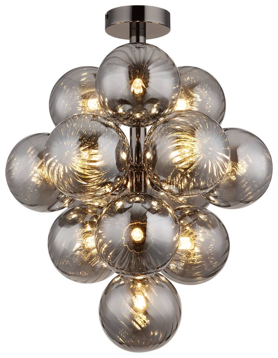 GLOBO LED-Deckenleuchte Chrom Rauch schwarz Glas Metall H/D: ca. 50x39,5 cm 13 Brennstellen