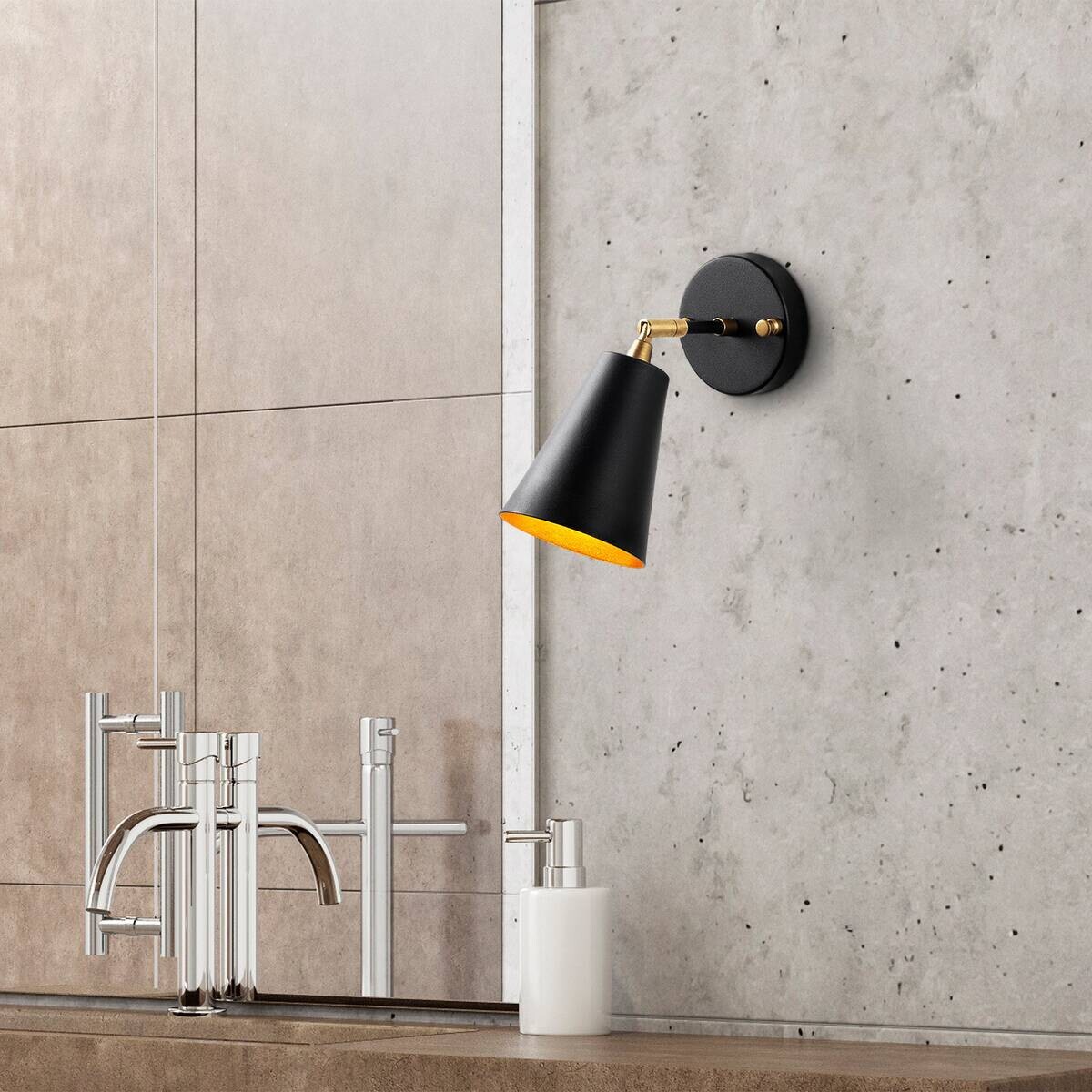 Opviq Wandleuchte Evander gold schwarz Metall Glas B/H/T/L/D: ca. 26x21x26x10x10 cm E27 1 Brennstellen