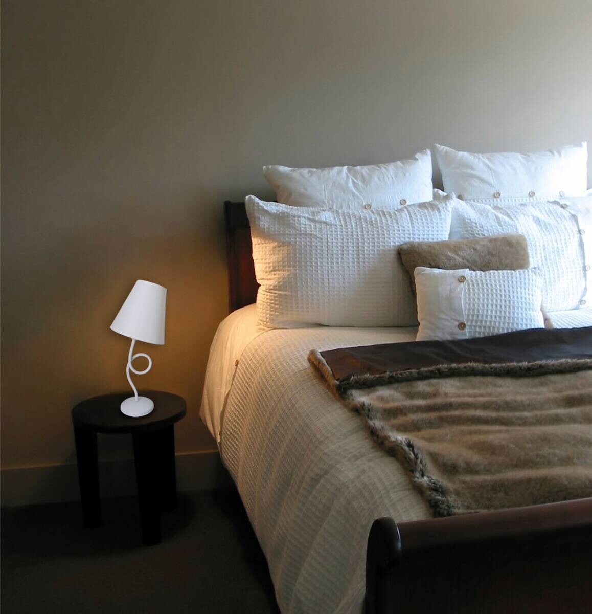 Näve Leuchten Tischleuchte 3116123 weiß Metall Textil B/H/T: ca. 17x31,5x17 cm E14 1 Brennstellen