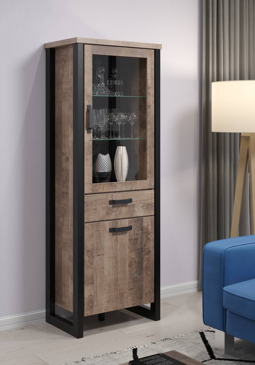 Standvitrine Emile Eiche Tabak Nachbildung B/H/T: ca. 70x195x45 cm