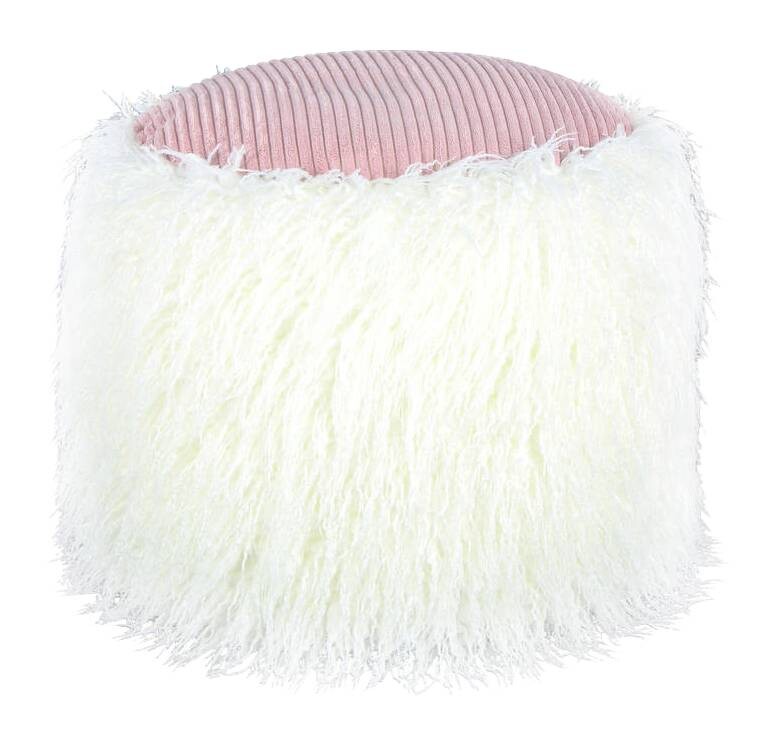 360 Living Hocker Bobtail 100 weiß pink Kord Kunstfell Styropor H/D: ca. 38x45 cm