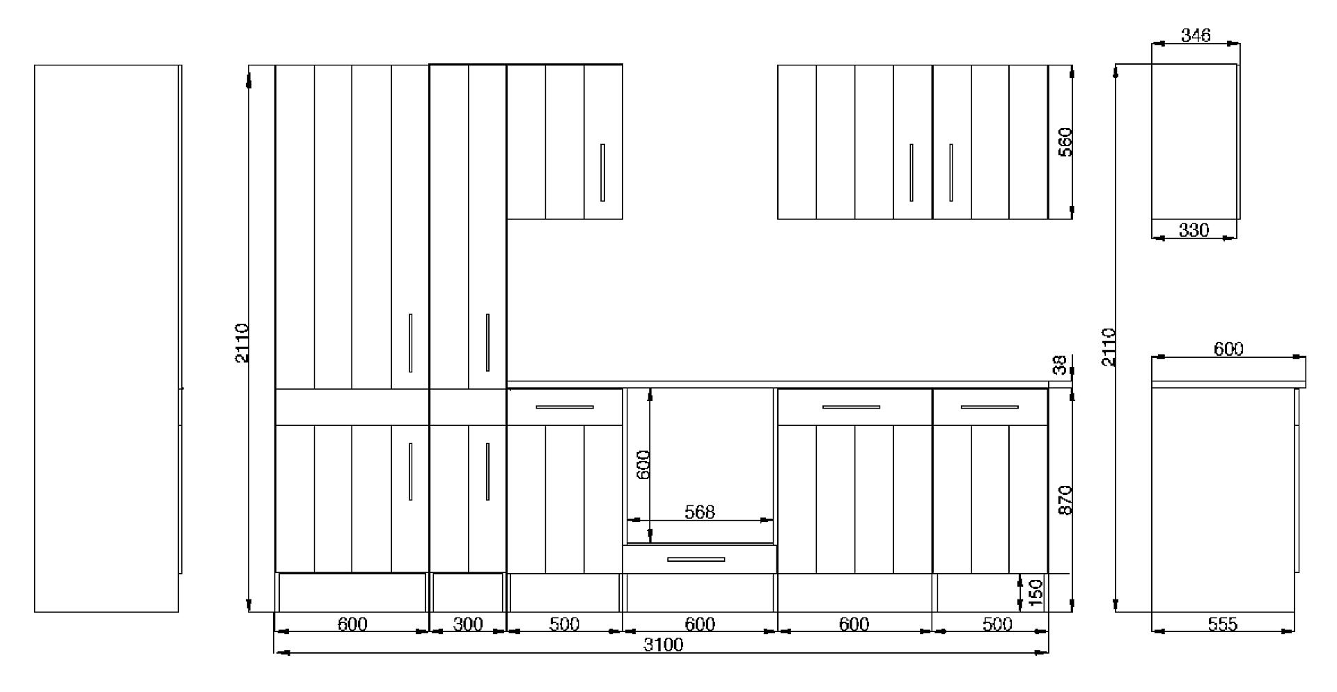 Respekta Küchenblock Premium weiß matt B/H/T: ca. 310x211x60 cm