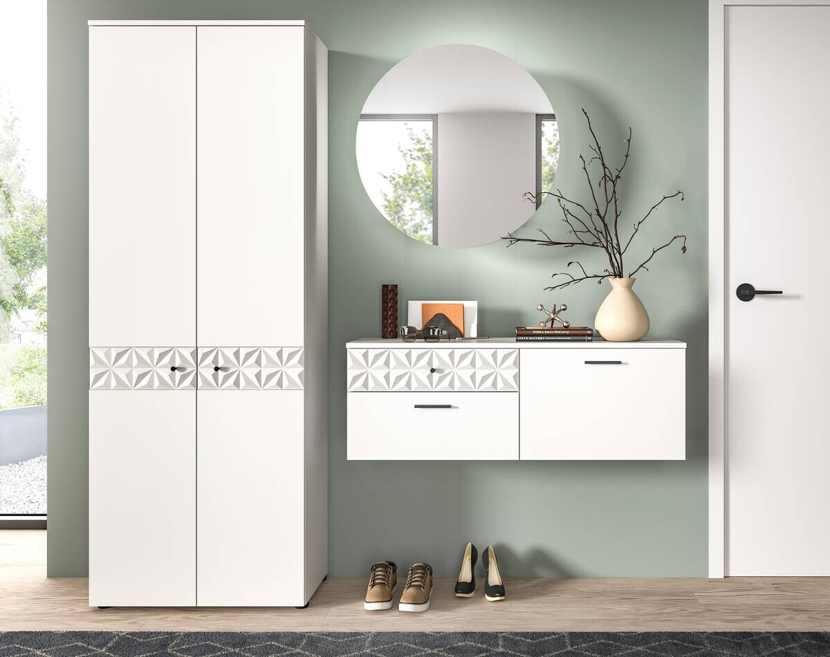 Garderobe Prisma weiß weiß Hochglanz B/H/T: ca. 195x192x34 cm