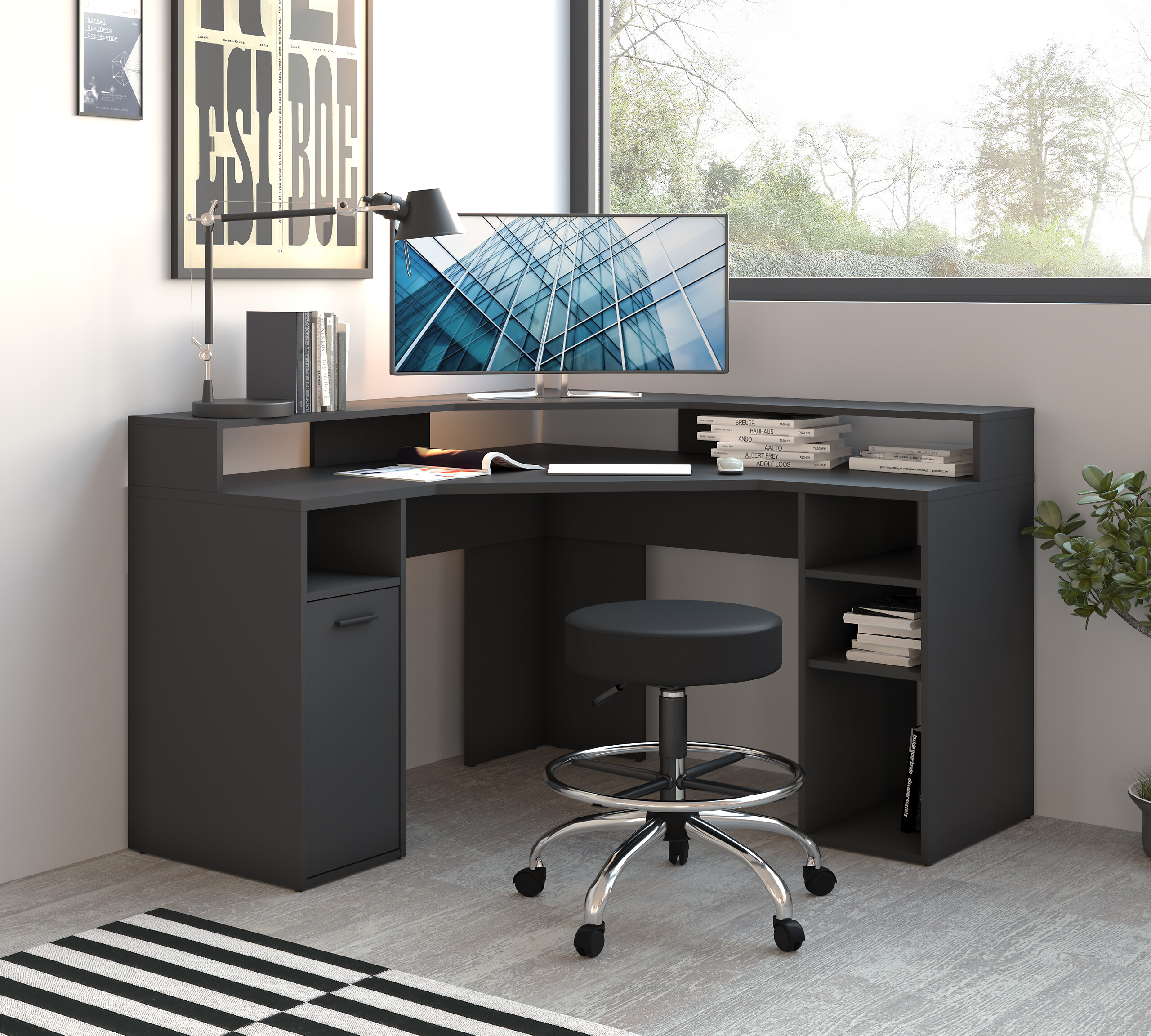 Eckschreibtisch Zocker anthrazit B/H/T: ca. 139x90x139 cm