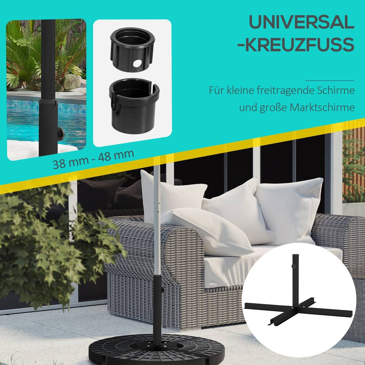 Outsunny Schirmständer schwarz Polypropylen B/H/L: ca. 100x100x75 cm