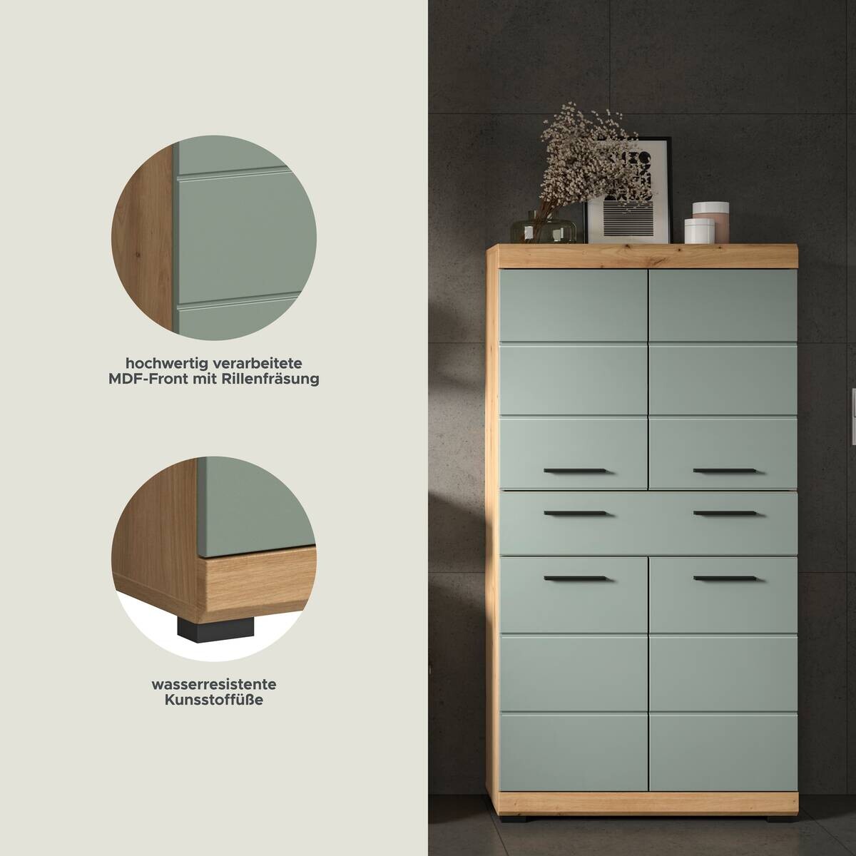 Badezimmer-Set Scout Eiche Artisan Nachbildung salbei Nachbildung B/H/T: ca. 74x141x31 cm