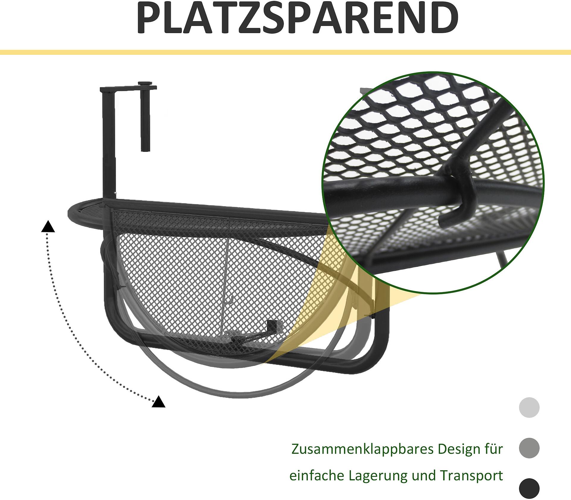 Outsunny Balkonhängetisch schwarz Metall B/H/L: ca. 45x50x60 cm