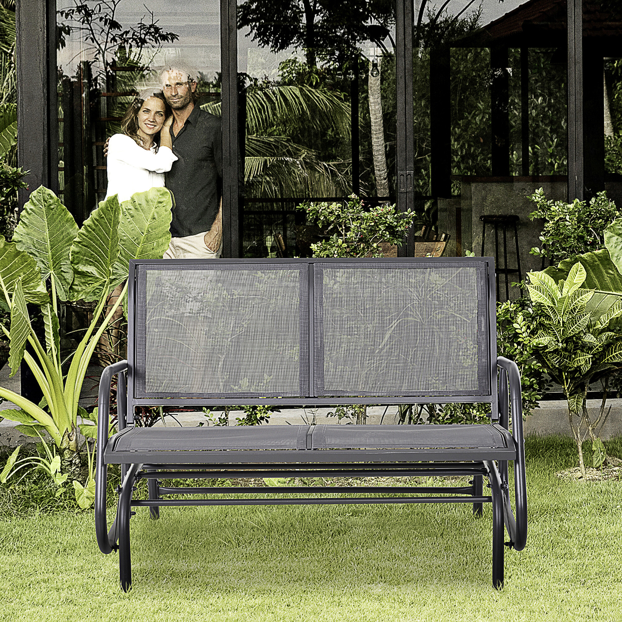 Outsunny Sitzbank grau Metall B/H/L: ca. 70x85x120 cm