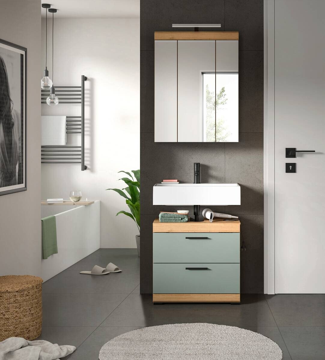 Badezimmer-Set Scout Eiche Artisan Nachbildung salbei Nachbildung B/H/T: ca. 60x191x37 cm