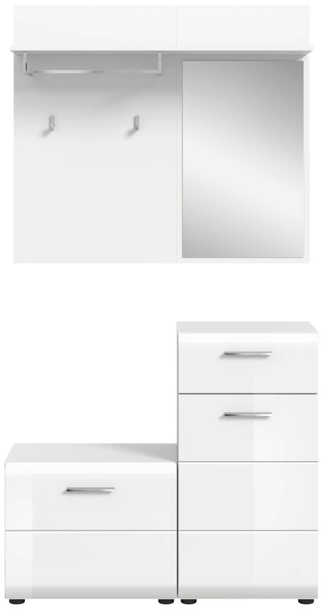 Garderobe Ice weiß weiß Hochglanz Spiegel B/H/T: ca. 98x191x35 cm