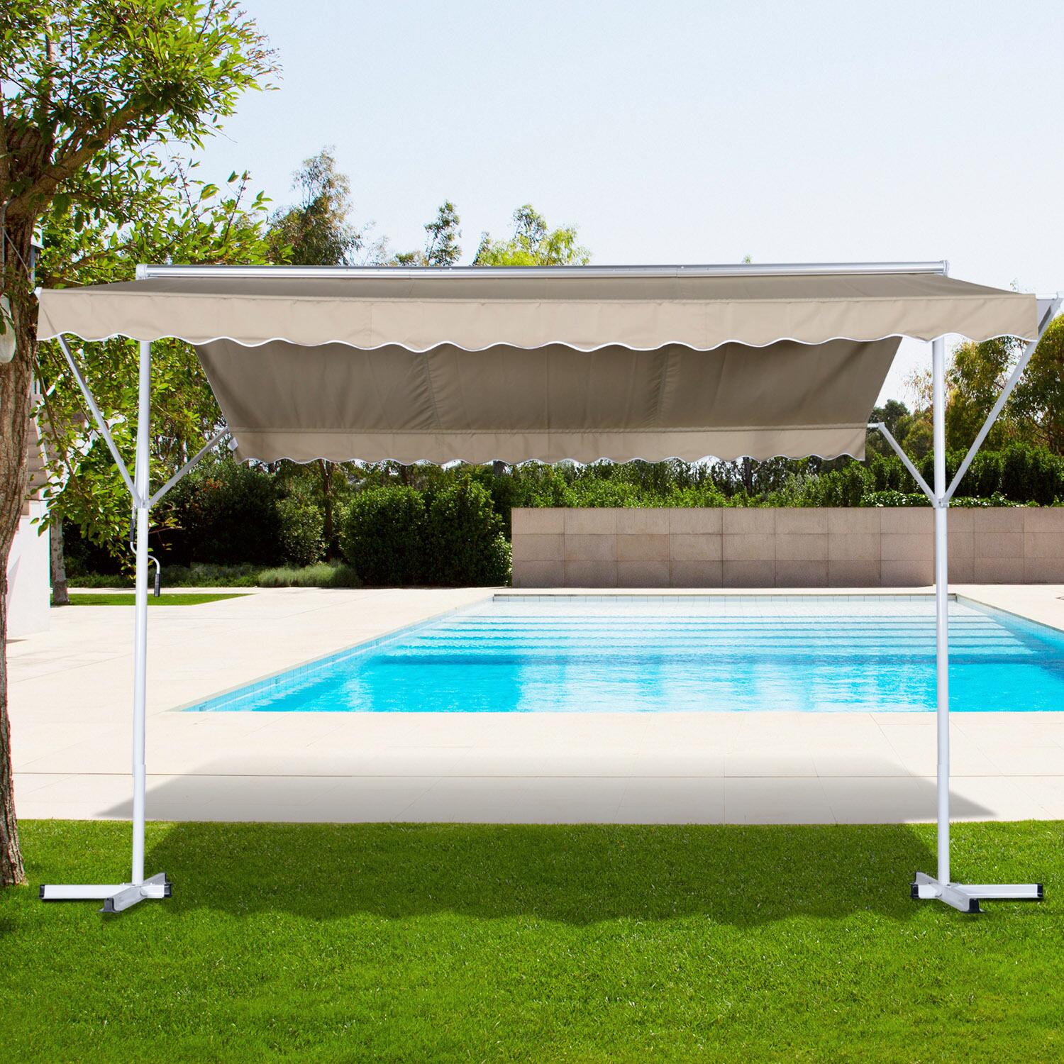 Outsunny Standmarkise creme Polyester-Mischgewebe B/H/L: ca. 294x250x295 cm