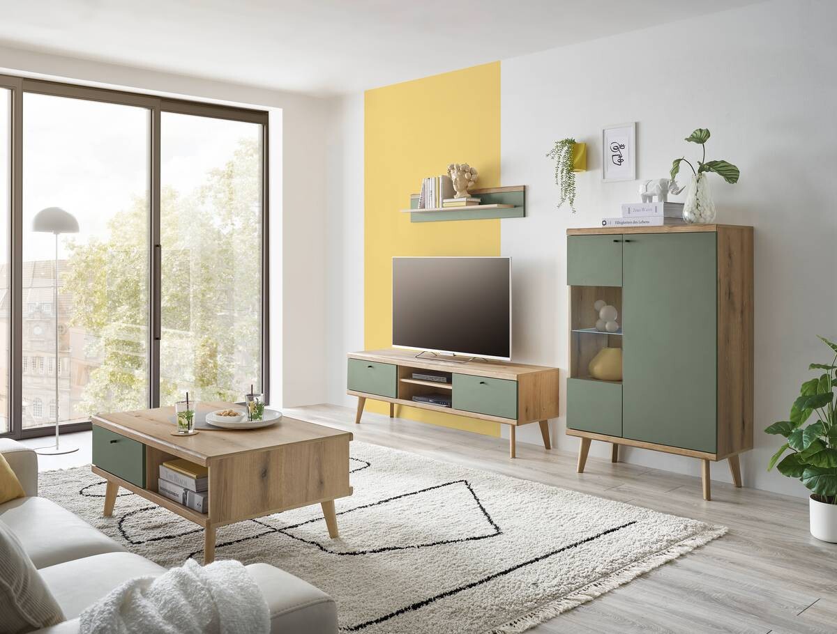 Vitrine Alva Eiche Evoke Coast Nachbildung salbei B/H/T: ca. 90x134x40 cm