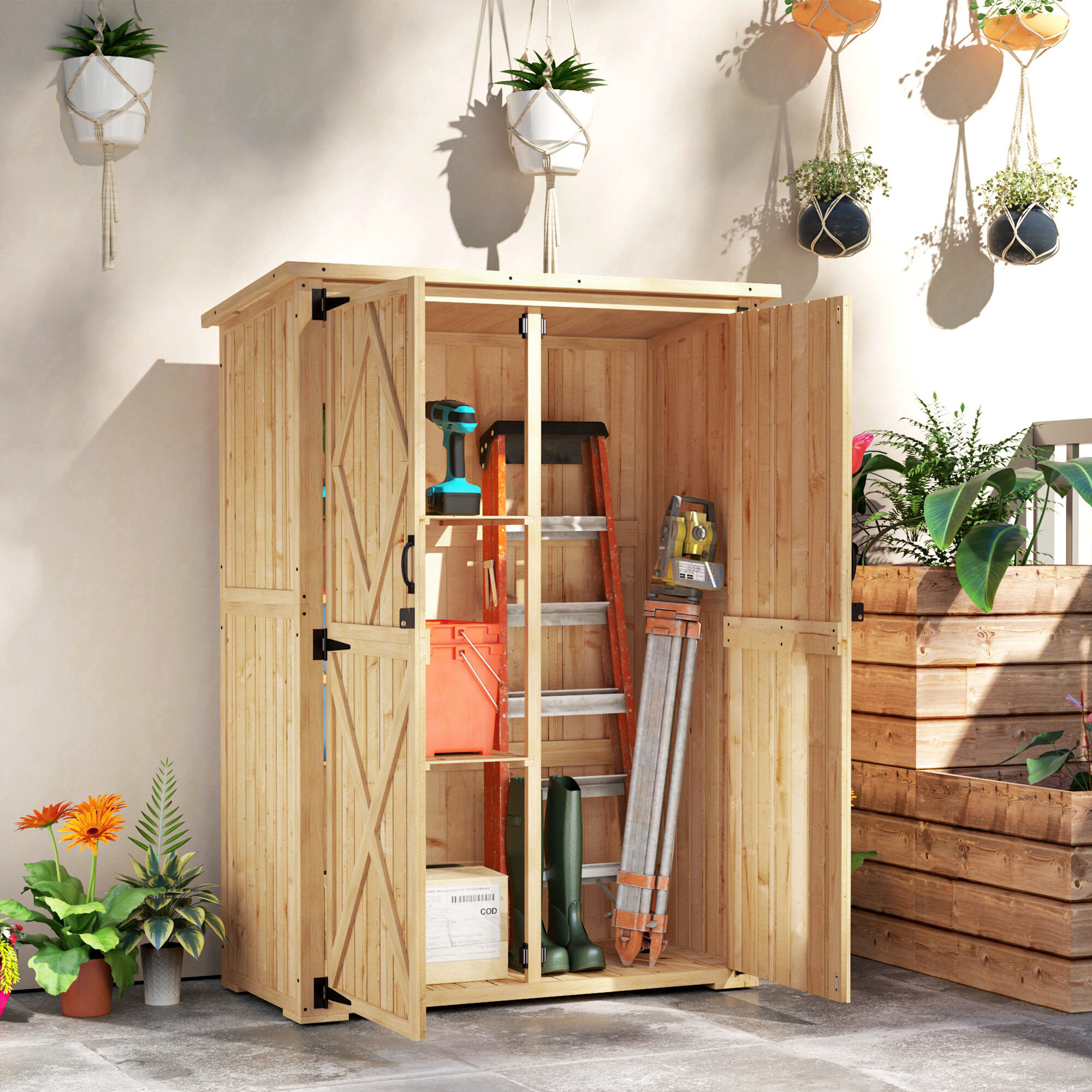 Outsunny Gartenschrank Holzoptik Holz B/H/L: ca. 57x167x116,5 cm