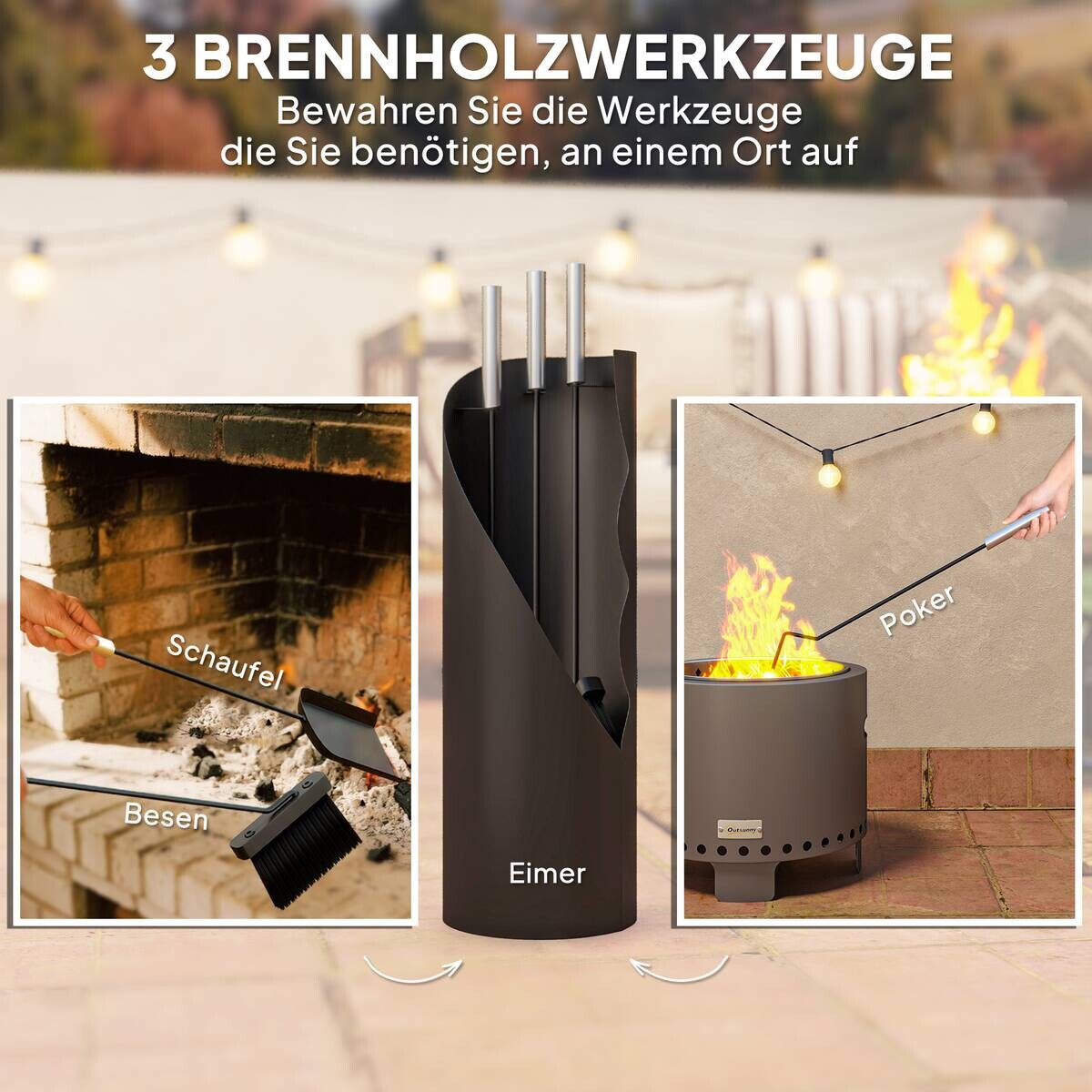 Outsunny Kaminbesteck schwarz B/H/L: ca. 20x65x20 cm