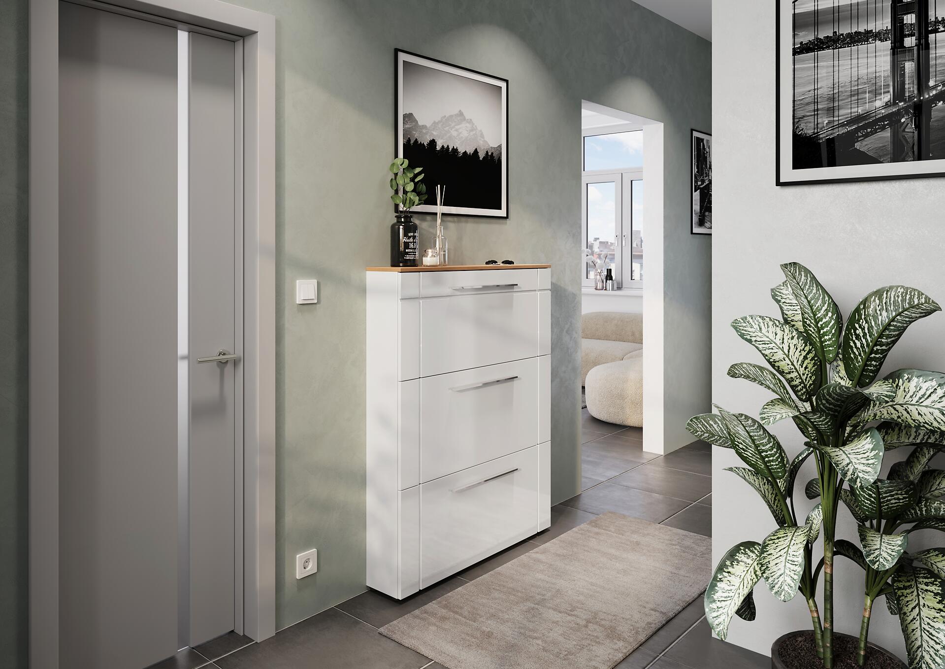 Schuhschrank Astona weiß weiß Hochglanz B/H/T: ca. 100x129x20 cm Schuhschrank Astona weiß weiß Hochglanz B/H/T: ca. 100x129x20 cm