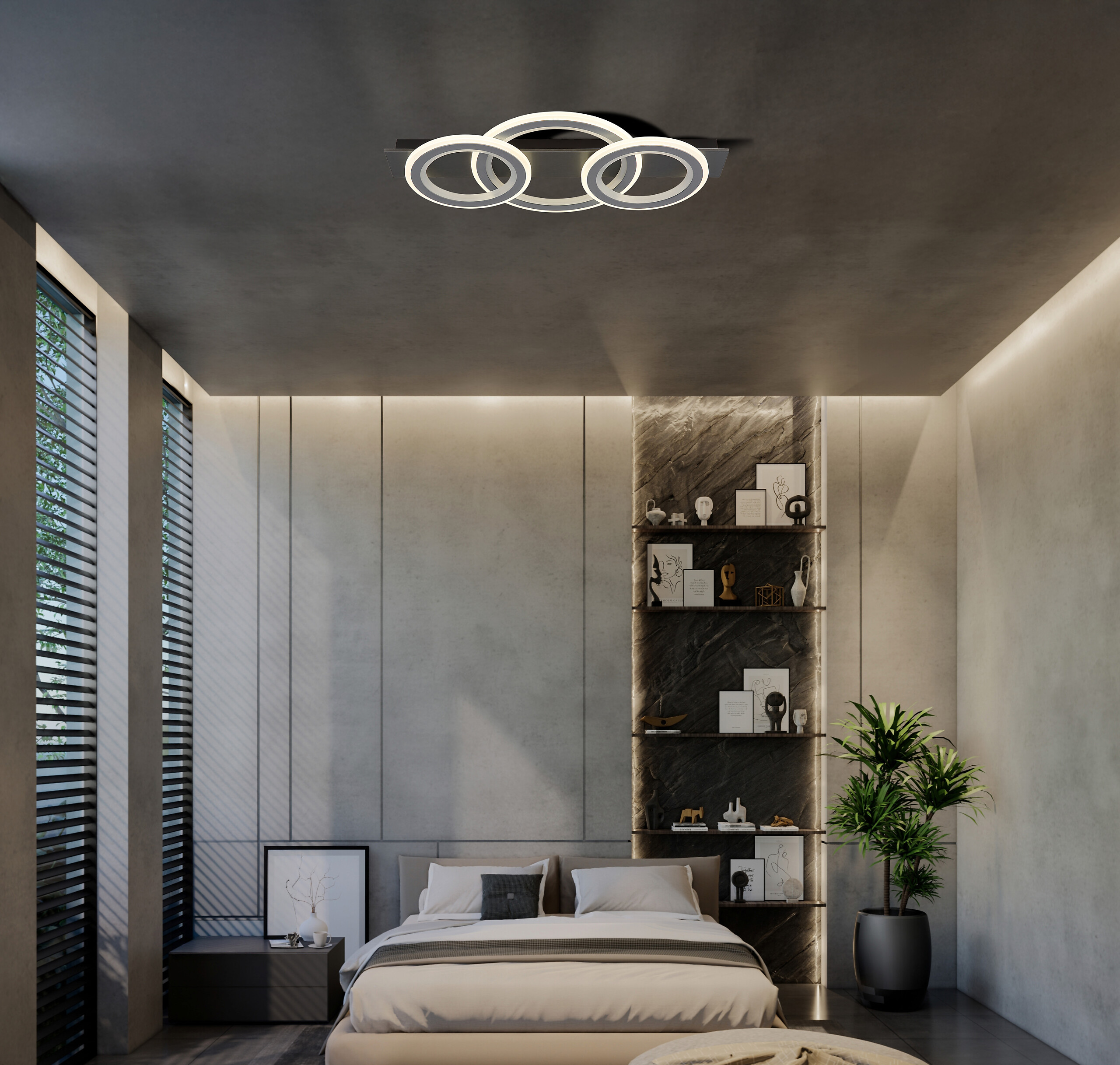 GLOBO LED-Deckenleuchte Opal mattschwarz grau Acryl Metall Kunststoff B/H/L: ca. 37x8x73 cm 1 Brennstellen