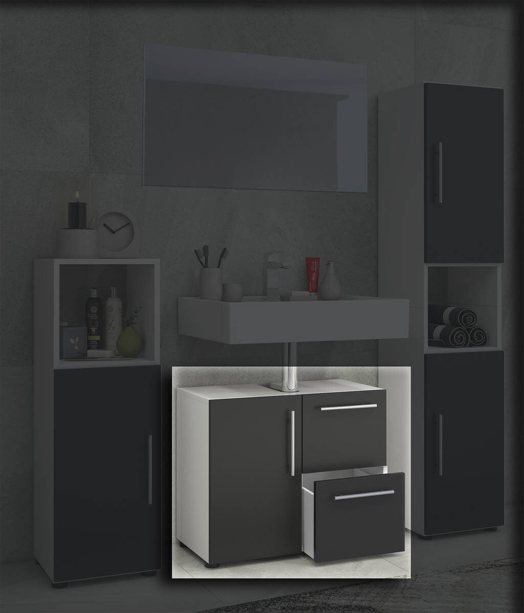 Badunterschrank Flandu weiß schwarz B/H/T: ca. 60x51x30 cm