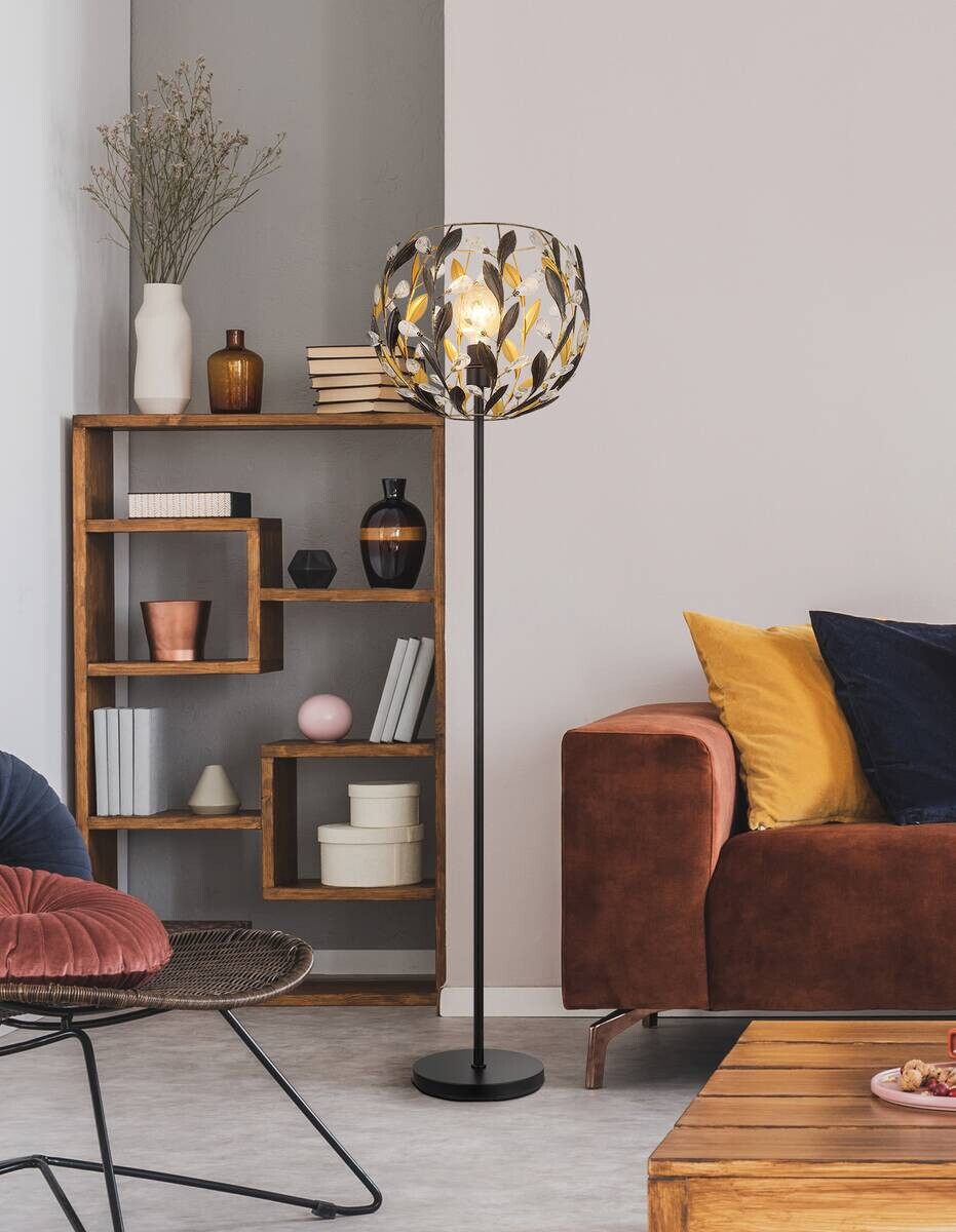 GLOBO Stehleuchte MIKA 15759S schwarz gold Metall H/D: ca. 157x40 cm E27 1 Brennstellen