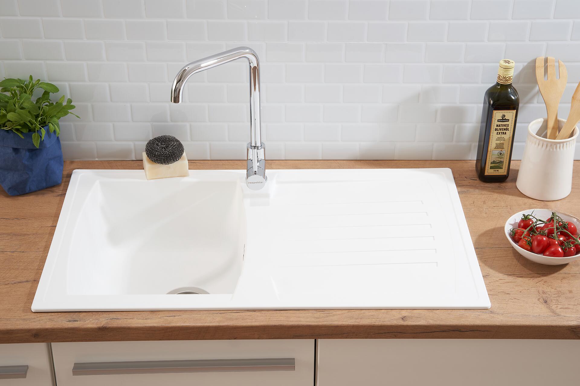 Respekta Einbauspüle Boston 86 x 50 W weiß Mineralite B/H/T: ca. 86x20x50 cm