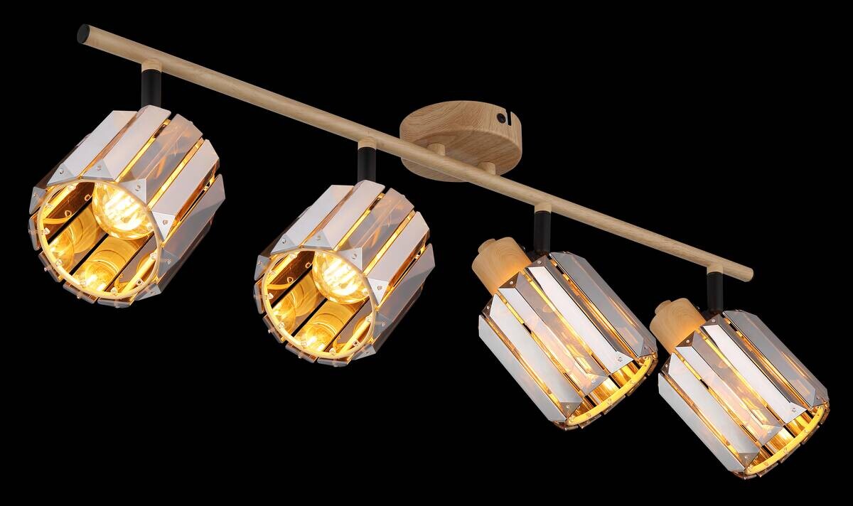 GLOBO Spot RUN 80040446 braun Rauch Metall Glas B/H/L: ca. 64x15x9 cm E14 4 Brennstellen